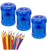 Pencil Sharpeners, 3 Pack Blue Dual Hole Sharpener with Receptacle Pencil Sharpener Manual Pencil...