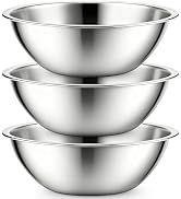 Suwimut 3 Pack Stainless Steel Mixing Bowls, 6 Quart Flat Base Stainless Steel Serving Bowls, 13 ...