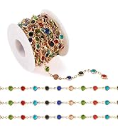 Pandahall 16.4 Feet Rhinestone Jewelry Chains Colorful Glass Crystal Chains Gold Plated Brass Cha...