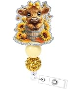 Highland Cow Badge Reel Retractable - Cosmisun Cute Cow Sunflower Badge Reels Acrylic Glitter Bad...