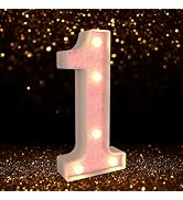 Marquee Numbers Light up Numbers, 0-9 Number Battery Powered LED Light, Pink Glitter Plastic Numb...