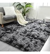 FlyDOIT Large Area Rugs for Living Room, 4x6 Feet Tie-Dyed Dark Grey Shaggy Rug Fluffy Throw Carp...