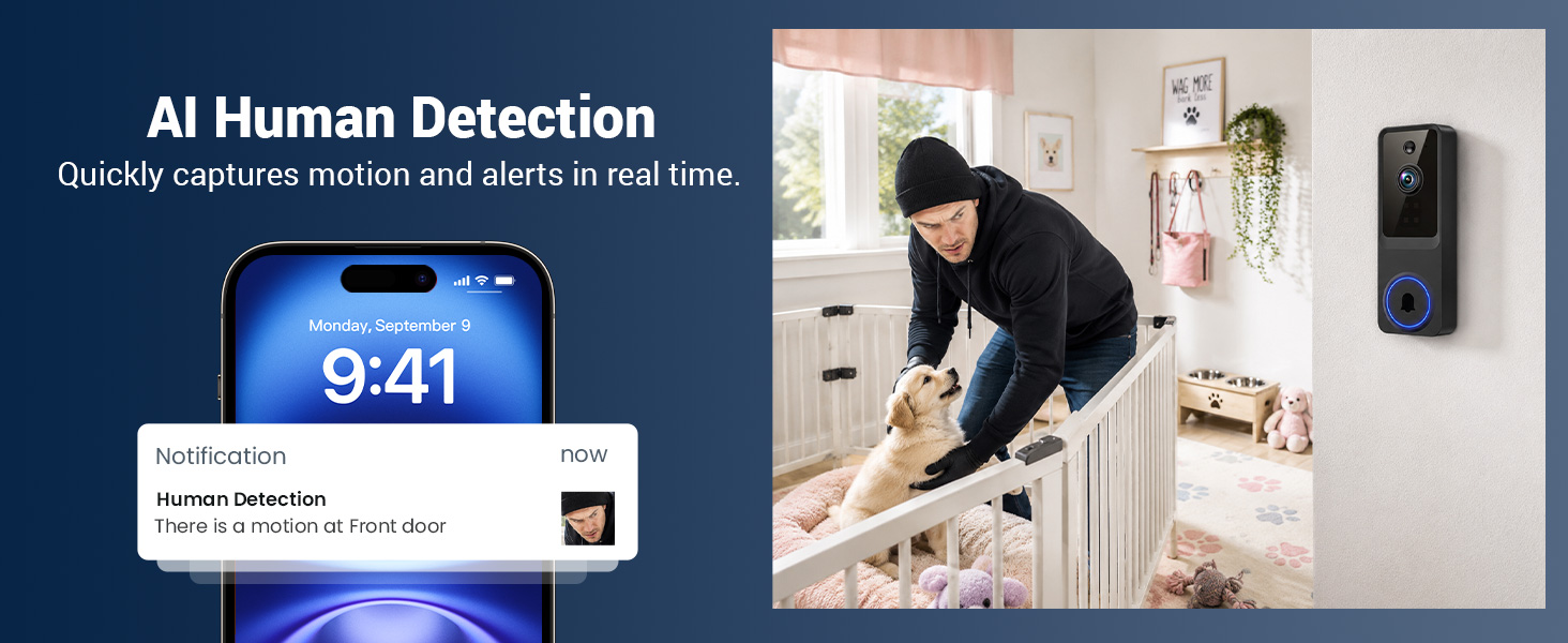 This wireless doorbell camera supports intelligent AI detection.