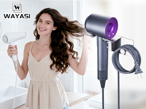 Purple and white hair dryer shown from multiple angles, demonstrating various styling techniques and features.