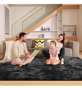 Mhyup 6x9 Tie-Dyed Black Grey Rugs for Living Room Bedroom, Fluffy Large Area Rug Soft Shag Non-S...