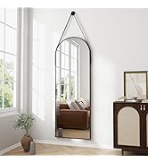 ZMYCZ Full Length Mirror, Arched Wall Mounted Mirror, 48"x16" Door Mirrors with Hanging Leather S...
