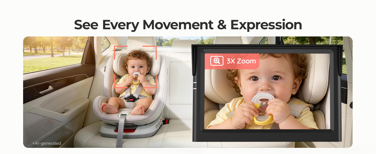 3X zoom baby car camera for detailed real time baby monitoring while driving