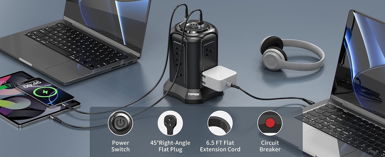 Versatile Vertical Power Strip with USB