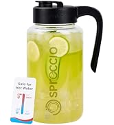 Spreccio 64 oz Borosilicate Glass Pitcher with Lid – Heat Resistant, Airtight Leakproof Flip Spou...
