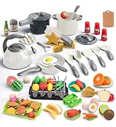 Zero Zoo 105Pcs Kids Kitchen Toy Accessories, Toddler Pretend BBQ Camping Cooking Playset, Play P...