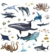 Removable 3D Removable Under The Sea Fish Wall Sticker DIY Ocean Animals Wall Decals Whale, Shark...