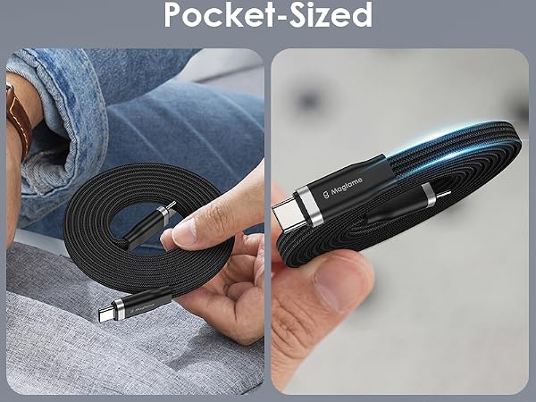 retractable usb c cable black magnet wrap