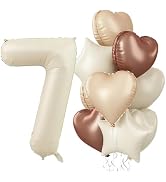 7th Birthday Balloons Decor, Helium Beige Cream Neutral 7 Balloon, Brown Tan White Sand Taupe Hea...