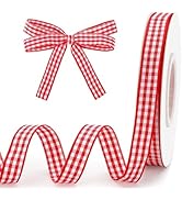 Red and White Gingham Ribbons, 3/8 Inch x 55 Yards Red Buffalo Checker Ribbon Roll for DIY Crafts...