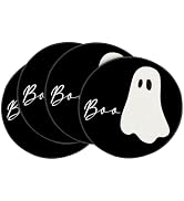 Artoid Mode Boo Ghost Halloween Round Placemats Set of 4, 14 Inch Black Holiday Round Table Mats ...