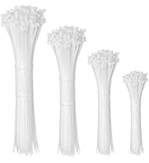 Zip Ties,400 Pack White Zip Ties Assorted Sizes 12+8+6+4 Inch Tie Wraps, Plastic Cable Ties Self-...