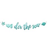 Zotemo Under the Sea Banner Blue Glitter Hanging Garland for Kids Mermaid Theme Birthday Party an...