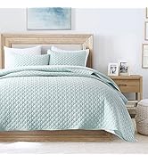 Quilt Queen Size Aqua Blue, Lightweight Quilt for Summer Ultra-Soft Microfiber Modern Style Quilt...