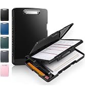 Sooez Clipboard with Storage, Heavy Duty Plastic Clip Board 8.5x11, Black | Dual Compartment Orga...