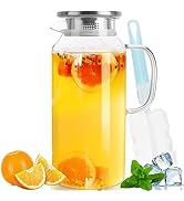 Yirilan Glass Pitcher, 2 Liter/68 OZ Water Pitcher with Lid and Spout, Large Pitchers for Drinks,...