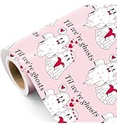 WRAPAHOLIC Ghosts Valentines Day Wrapping Paper Roll - Mini Roll - 17 Inch x 16.5 Feet - Pink Til...