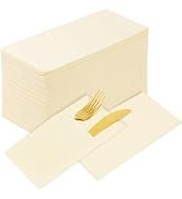 KAMMAK Dinner Napkins Disposable Beige Cloth like Paper Napkins with Pocket 100 Pack Folded Napki...