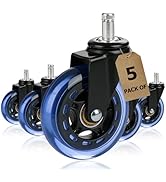 Blue Office Chair Casters, 3 Inch Heavy-Duty Rubber Chair Casters Replacement, Computer Gaming De...