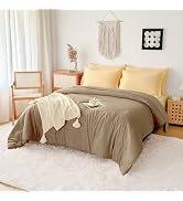 FMLIUY Queen Size Comforter Set Khaki French Countury Comforter Soft Prewashed Bedding Blanket Al...