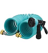 AUTOMAN EVA Recoil Garden Hose 25ft - Includes 7 Pattern Spray Nozzle,Curly Water Hose 25 Foot,Wa...