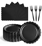 Tyzarglef 105PCS Paper Plates and Napkins Set, 7 Inch Scalloped Disposable Tableware with Forks f...