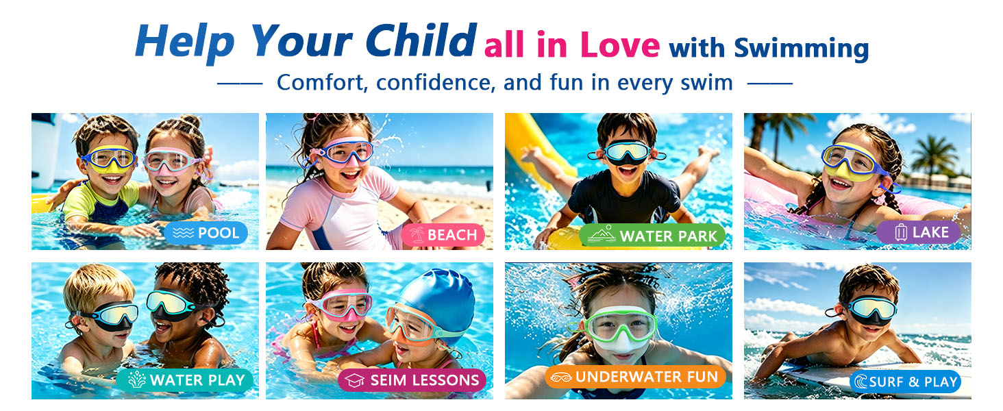 Water Goggles for Kids Happy Water Time kids mirrored swim goggles