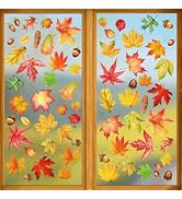 Fall Leaves Window Clings for Glass Windows, 66Pcs Autumn Maple Leaves Acorn Window Decals Sticke...