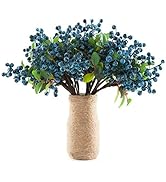 SHACOS Artificial Blue Berry Stems Pack of 20 Fake Blue Berries with Green Leaves 9.8 inch Fake B...