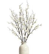 Cherica 4 Pcs Cherry Blossom Branches 39 Inch White Fake Flowers Spring Decorations for Home Deco...