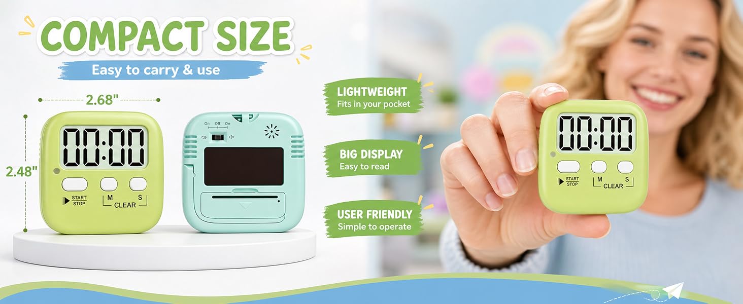 Compact portable size. Easy M/S buttons make time setting intuitive for kids, seniors and teachers.
