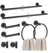 TURS Matte Black 8 Pieces Bathroom Hardware Set, SUS304 Stainless Steel 24 Inch and 20 Inch Bath ...