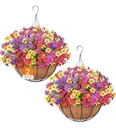 Lifewit Artificial Hanging Daisy Flowers Baskets for Outdoor Decor, 2 Sets for 24 Bundles, Plasti...