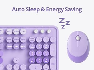purple keyboard and mouse wireless cute colorful retro typewriter full size keyboard