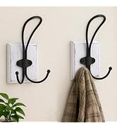 Rzoklot 2-Pack Rustic Wood Wall Hooks - Wall Mounted or Adhesive Coat Rack for Bathroom Towels Ro...
