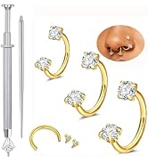 QWALIT 18g & 20g Nose Rings & Hoops - L & C Shape Studs - Surgical Stainless Steel & Silver Nose ...