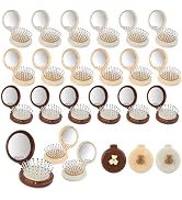 24 Pack Cute Bear Foldable Hair Brush with Mirror,Pocket-Sized Compact Mirror Comb,Mini Hair Brus...