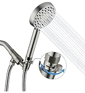 Solid Metal Brushed Nickel Handheld Shower Head With Extra Long Stainless Steel Hose & Brass Hold...