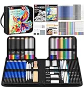 106 PCS Art Supplies Sketching Kit, Pro Drawing Pencils with 3-Color Sketchbook, Coloring Book, C...