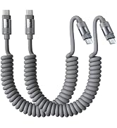 LISEN Coiled USB C Cable, Short Neat 2 Pack 60W C to C Cable Fast Charging for CarPlay & Android ...