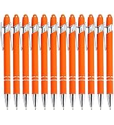 PASISIBICK 12 Pieces Orange Ballpoint Pen with Stylus Tip Black Ink 2 in 1 Stylus Metal 1.0 mm Me...
