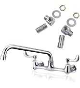 Sepaitek Leak-Free Kitchen Faucet Wall Mount 8" Center 12" Swivel Spout, Commercial Sink Faucet 2...