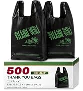 YoYoRain 500 Count Plastic T-Shirt Bags, 11" x 6" x 21", Black, Grocery & Take-Out Shopping Bags ...