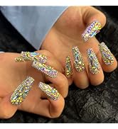 AKA Unicorn Trendy Handmade Press On Nails Long Square Shape,10Pcs Crystal AB Diamonds Large Acry...