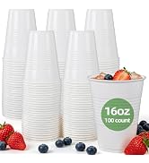 BONSINY 100 Pack White Plastic Cups, 16 oz White Cups Disposable, Plastic Party Cups Heavy Duty f...