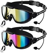 Wenwasno Swim Goggles, 2 Pack Anti-Fog Waterproof HD UV Protection Large Rim Swim Goggles